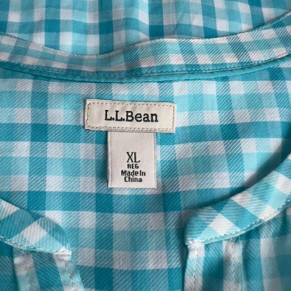 L.L. Bean Womens Button-Front Short Sleeve Plaid Shirt XL Blue & White Checkered - Picture 5 of 6